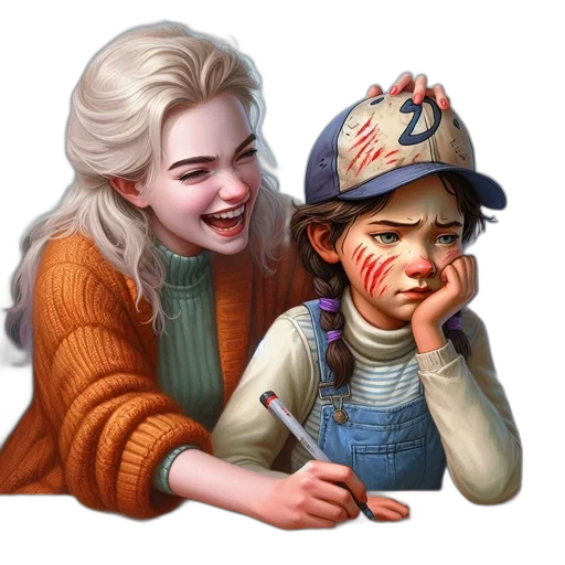 face, concept art, oil painting, pixel art, comic book art, fire, forest, two transparent PNG cut-out