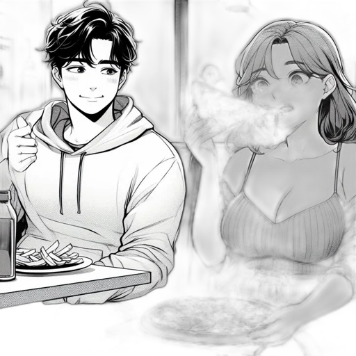 food, comic book art, concept art, vaporwave, anime, fire, fog, neon lights transparent PNG cut-out