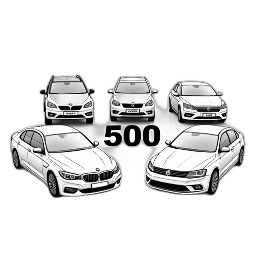 car, 3d render, collection, five, different, models, displayed, stylized transparent PNG cut-out
