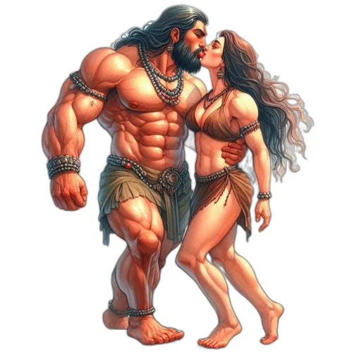 fantasy art, concept art, comic book art, pixel art, underwater, muscular, man, woman transparent PNG cut-out