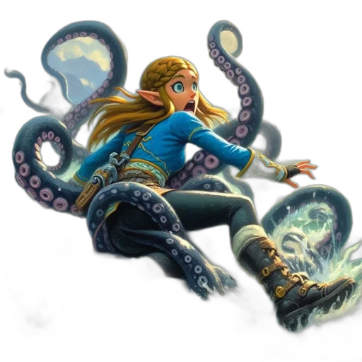 creature, concept art, fantasy art, pixel art, comic book art, underwater, blue, blonde-haired transparent PNG cut-out