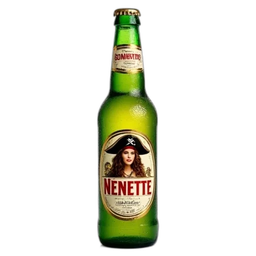 bottle, hat, photorealistic, 3d render, beer, label, featuring, woman transparent PNG cut-out