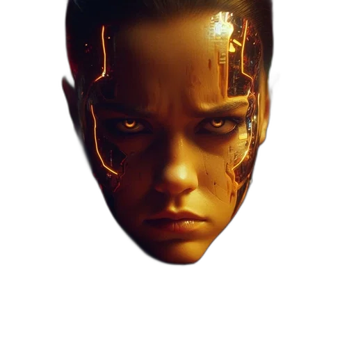 face, mask, robot, crown, cyberpunk, photorealistic, concept art, 3d render transparent PNG cut-out