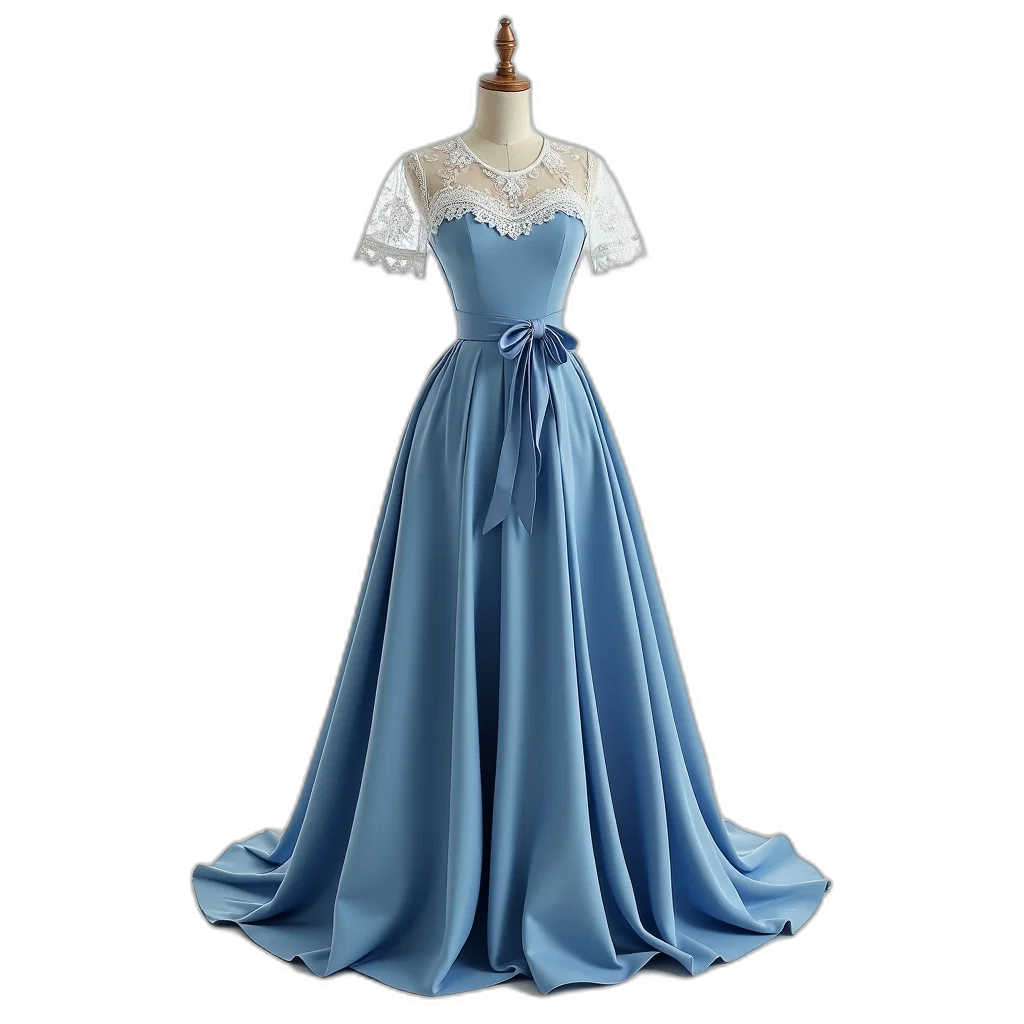 dress, 3d render, blue, mannequin, displays, white, lace, overlay transparent PNG cut-out