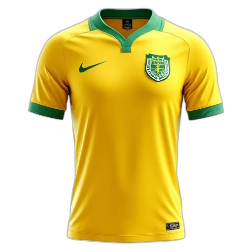 yellow, green, soccer, jersey, crest, chest, displayed, against transparent PNG cut-out