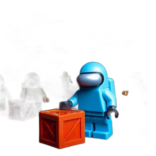 robot, furniture, staff, 3d render, concept art, pixel art, outer space, blue transparent PNG cut-out