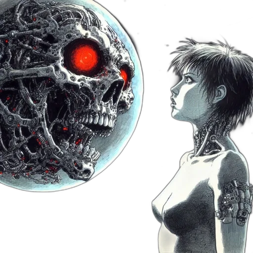 robot, comic book art, concept art, cyberpunk, outer space, outer, space, sinister transparent PNG cut-out