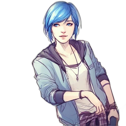 jacket, staff, cartoon, concept art, anime, cyberpunk, blue, monochrome transparent PNG cut-out