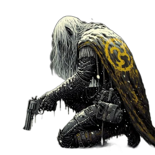 sword, weapon, jacket, creature, concept art, comic book art, fantasy art, cyberpunk transparent PNG cut-out