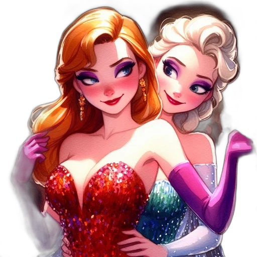 dress, cartoon, comic book art, fantasy art, pixel art, underwater, two, animated transparent PNG cut-out