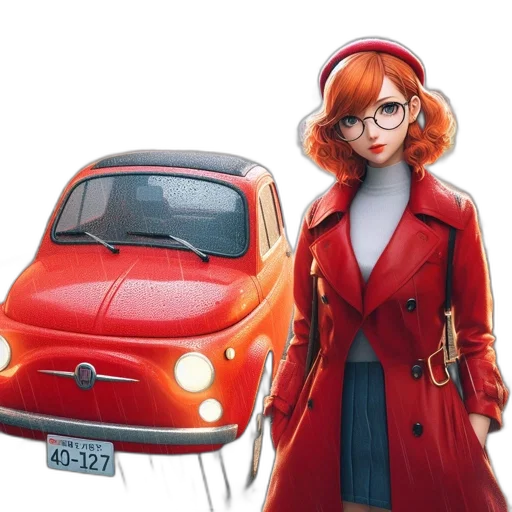 car, jacket, concept art, 3d render, photorealistic, cartoon, city street, red transparent PNG cut-out