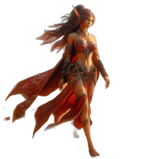 concept art, fantasy art, 3d render, comic book art, red, golden, female, warrior transparent PNG cut-out