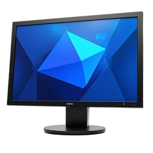 3d render, modern, computer, monitor, black, bezel, blue, screen transparent PNG cut-out