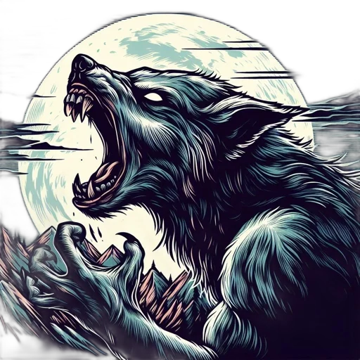 creature, animal, fantasy art, comic book art, concept art, watercolor, wolf, portrayed transparent PNG cut-out