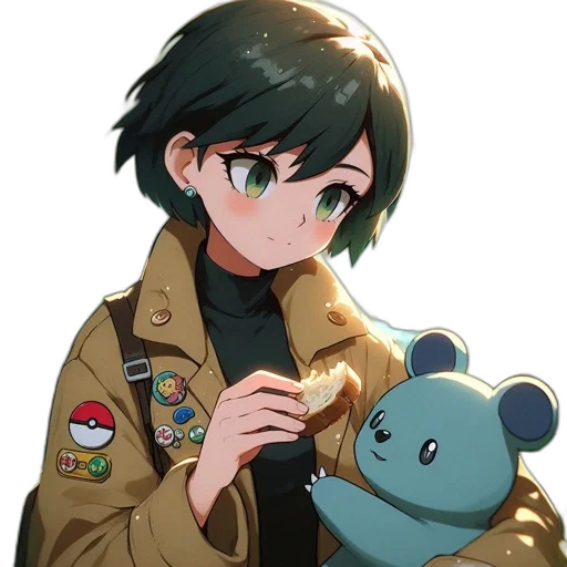 jacket, staff, weapon, creature, anime, pixel art, cartoon, concept art transparent PNG cut-out