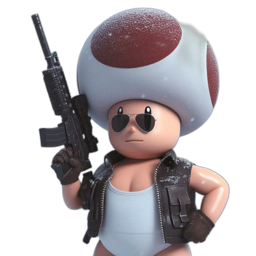 weapon, hat, robot, staff, 3d render, concept art, cartoon, cyberpunk transparent PNG cut-out