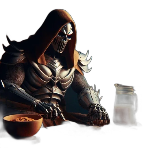 food, mask, concept art, fantasy art, 3d render, comic book art, hooded, figure transparent PNG cut-out