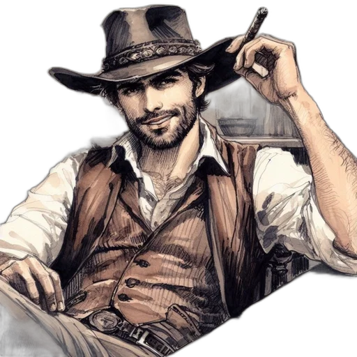 hat, staff, weapon, jacket, photorealistic, comic book art, concept art, fantasy art transparent PNG cut-out