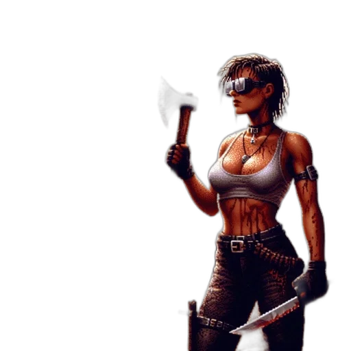 weapon, staff, sword, mask, concept art, cyberpunk, pixel art, comic book art transparent PNG cut-out