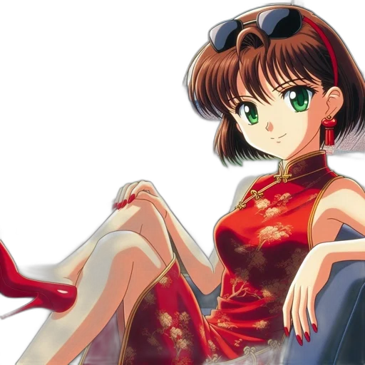dress, anime, vaporwave, cartoon, photorealistic, red, animated, woman transparent PNG cut-out