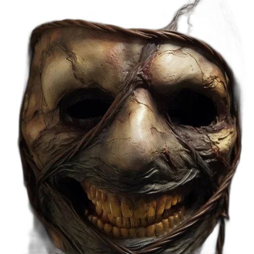 mask, face, creature, staff, concept art, photorealistic, 3d render, comic book art transparent PNG cut-out