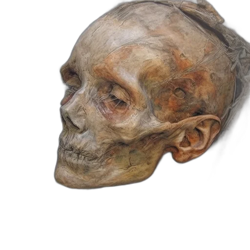 face, mask, crown, staff, photorealistic, 3d render, detailed, decaying transparent PNG cut-out