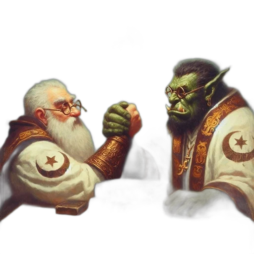 concept art, fantasy art, two, individuals, elderly, man, green-skinned, creature transparent PNG cut-out