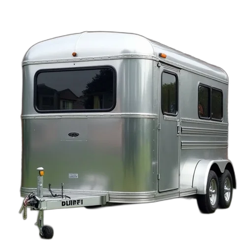 car, 3d render, photorealistic, concept art, silver, horse, trailer, parked transparent PNG cut-out