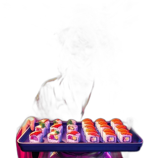food, robot, jacket, crown, vaporwave, 3d render, photorealistic, concept art transparent PNG cut-out