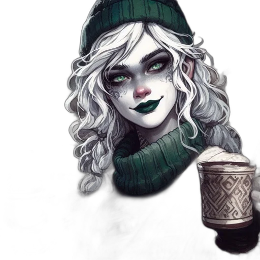 hat, face, fantasy art, concept art, comic book art, watercolor, snow, green transparent PNG cut-out