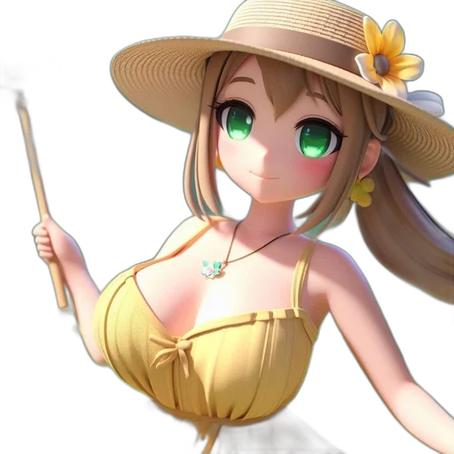staff, hat, dress, weapon, anime, 3d render, fantasy art, concept art transparent PNG cut-out