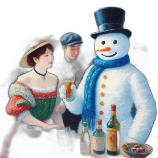 bottle, oil painting, pixel art, concept art, snow, woman, colorful, dress transparent PNG cut-out