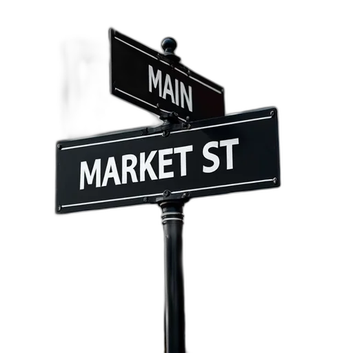 city street, close-up, view, street, sign, words, main, market transparent PNG cut-out