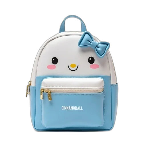 3d render, photorealistic, pastel, small, white, blue, backpack, cartoon transparent PNG cut-out