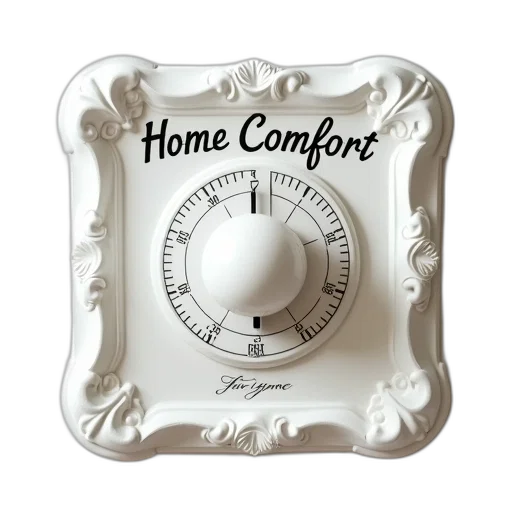 vintage, white, thermostat, decorative, frame, words, home, comfort transparent PNG cut-out