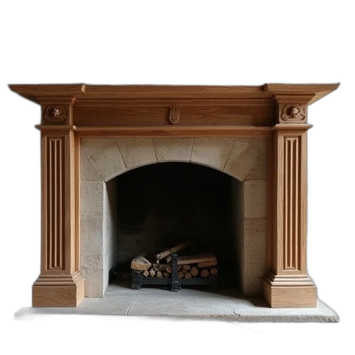 furniture, fire, wooden, mantle, sitting, top, stone, floor transparent PNG cut-out