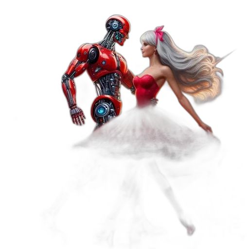 robot, dress, concept art, 3d render, fantasy art, comic book art, outer space, humanoid transparent PNG cut-out