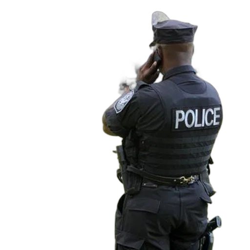 staff, weapon, jacket, mask, police, officer, uniform, stands transparent PNG cut-out