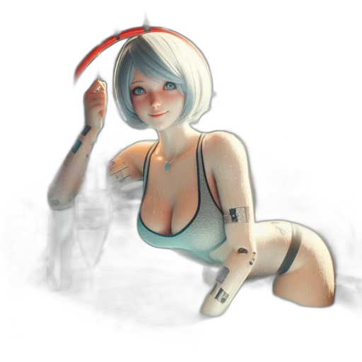 robot, dress, staff, weapon, concept art, watercolor, fantasy art, anime transparent PNG cut-out