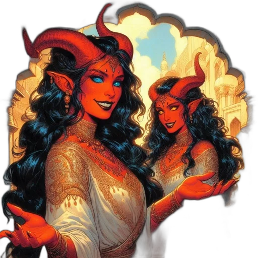 comic book art, fantasy art, concept art, pixel art, fire, red, two, women transparent PNG cut-out