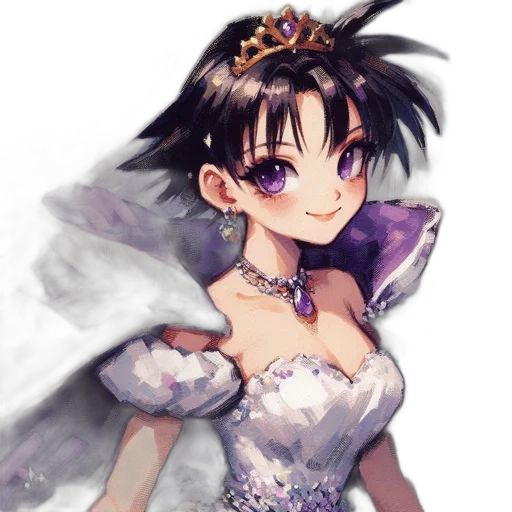 crown, dress, anime, fantasy art, pixel art, concept art, pastel, dark transparent PNG cut-out