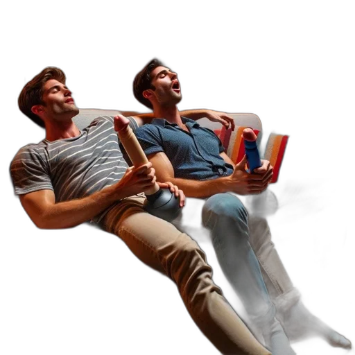 furniture, 3d render, concept art, photorealistic, two, young, men, sit transparent PNG cut-out