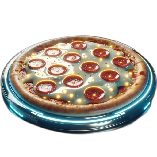 jewelry, food, crown, 3d render, illuminated, futuristic-looking, pizza, creamy transparent PNG cut-out
