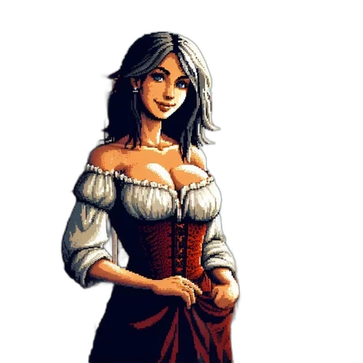 dress, staff, face, jewelry, fantasy art, pixel art, concept art, comic book art transparent PNG cut-out