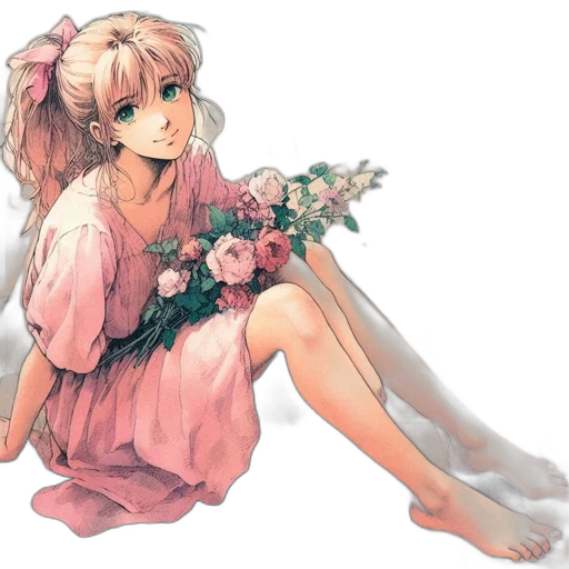 dress, flower, weapon, face, anime, pixel art, concept art, watercolor transparent PNG cut-out