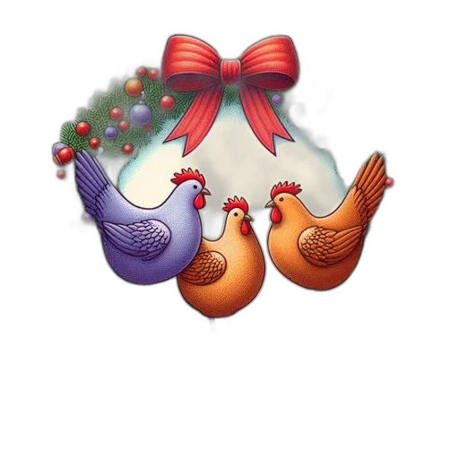 concept art, three, chickens, sit, within, colorful, ornamented, wreath transparent PNG cut-out