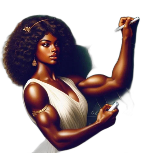 weapon, comic book art, concept art, photorealistic, fantasy art, muscular, woman, white transparent PNG cut-out