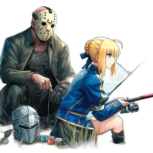 mask, concept art, comic book art, fantasy art, anime, fire, blue, two transparent PNG cut-out