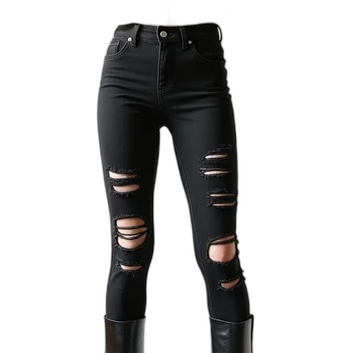 dark, monochrome, pair, black, jeans, ripped, knee, design transparent PNG cut-out