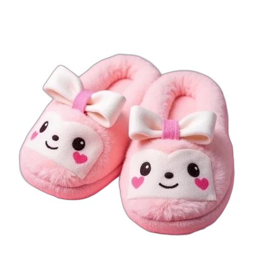 shoes, pair, fluffy, pink, slippers, white, bows, cute transparent PNG cut-out